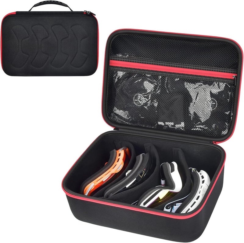 Comecase Travel Case for 4-Pairs Multiple Ski Googles, Portable Snowboard Snow Glasses Protective Storage Bag with Mesh Pocket for gloves, Veil, Spray & Accessories-Black (Case Only) - Image 1